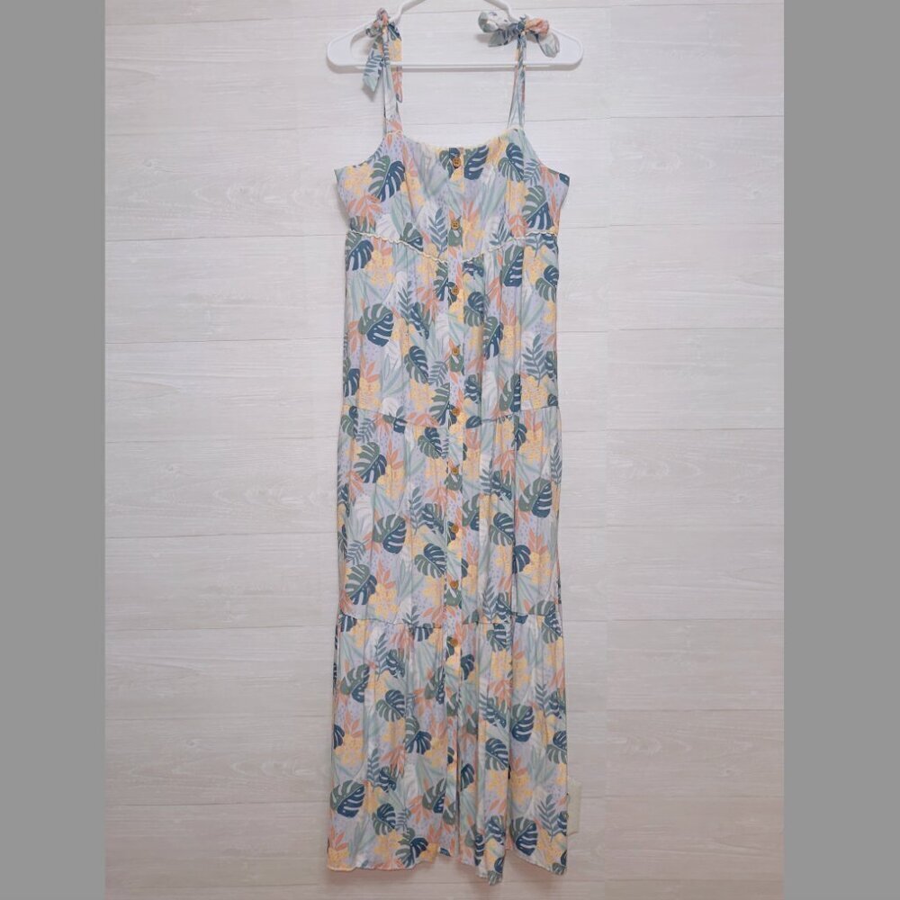 LC Lauren Conrad Women's Sleeveless Floral Print Smocked Button Front Long Dress
